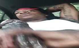 Horny jamaican dude getting a handjob in his car