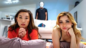 Tiny stepsis & BESTFRIEND halloween party watching scary movies