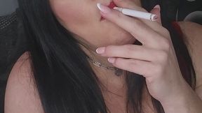 Smoking half naked this BBW MILF wants your cum