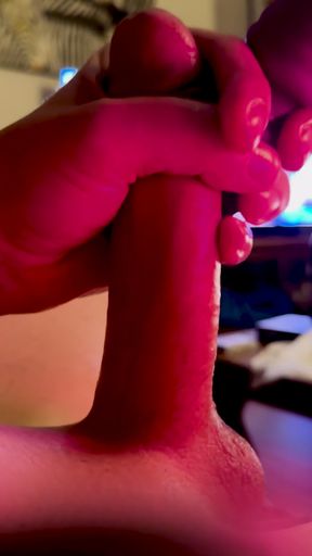 Autofellatio fantasy. Cock gets hard with vibrator watching porn.