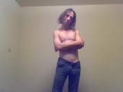 Transgirl Pre-Op Topless in Only Jeans, Aroused | Self-Photography Posing