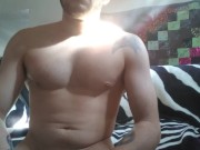 Shirtless guy wake up stretching
