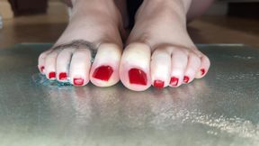 Blue Glitter Oil Dripping on My Shiny Red Toes - Slow Tease & Worship