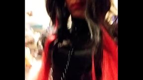 Goth Sissy CD riding a black dildo