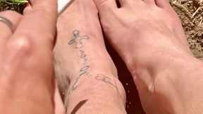 Foot Ashtray - Smoking with Red Toenails & Dirty Feet Human Ashtray