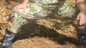 Raking leaves and wetting in the garden