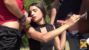 Outdoor group sex with busty Candie's butt&#x1F351; fetish