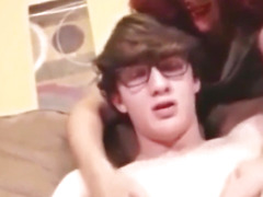 Naughty mature milf jerking off her 18yo roommate's big dick blowjob