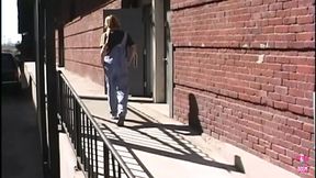 Adorable blonde gets hornier watching hot leatherman do rear entry