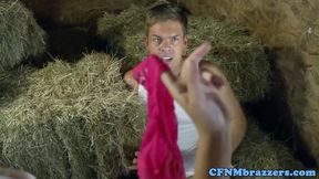 CFNM femdoms demand doggystyle in barn