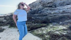 Peeing in Tight Jeans on the Beach