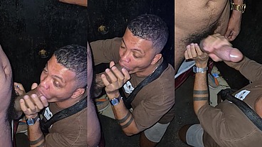 Bahian Stud Deepthroats Hung Skinny Black Cock in Gloryhole Booth
