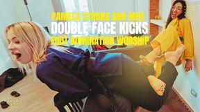 Pamela Strong and Meg double face kicks foot domination and worship