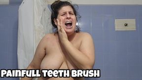Yellow Teeth Brushing with Toothache: Chubby Girl Brushes Teeth and Suffers Pain POV