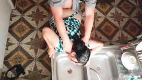 I surprise stepmom with a hard fuck in the kitchen