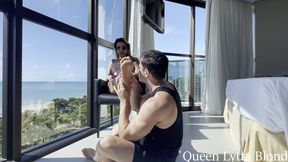 Queen Lytta Blond - Foot worship on luxury beach hotel paid by Foot slave - FOOT WORSHIP - FINDOM - FOOT DOMINATION - SOLES - FOOT SMELLING - FOOT MASSAGE - TOE SUCK - SWEATY FEET - SMELLY FEET -