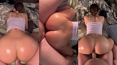 My stepsister’s fat ass gushed when I fucked her with baby oil