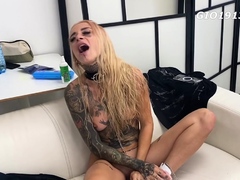 All natural blonde babe pornstar Ally Kay blows her fan