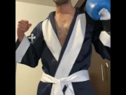 Gay jerking off with boxing gloves.
