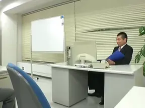 Brunette Asian in Stockings Gives Hot Oral Sex at the Office Desk