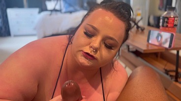 BBW natural huge boob blowjob interracial