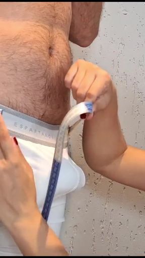 Naughty seamstress keeps an eye on the customer&#039;s erection!   Clip 1