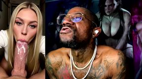 beautiful blonde snow bunny deepthroating a bwc while he cums in her mouth, ai generated