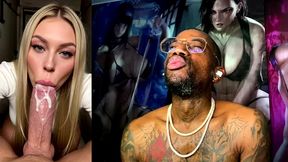 beautiful blonde snow bunny deepthroating a bwc while he cums in her mouth, ai generated