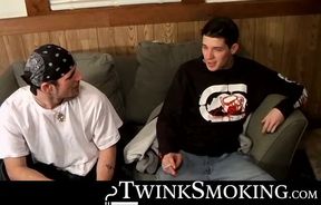 Hardcore stroking and smoking session on the couch by straight buddies Chain and Benz