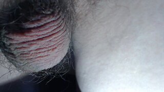 Close-up hairy balls during masturbation AND during orgasm