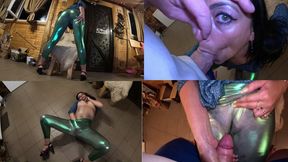 Shiny Leggings Cameltoe Dance, Deepthroat and Cum on My Pussy