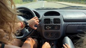 Lou's Mother take the wheel with black sandals - Shoulder POV