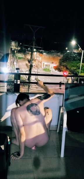 Exhib Dildo Fuck on the Balcony