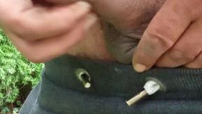 I peed outdoors while working. A lot of piss came out of my dick