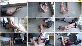 Sexy long-legged beauty Mia shows me her beautiful legs and feet in ultra-thin gray pantyhose in the hotel