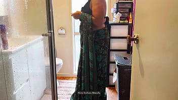 Beautiful Indian wife in saree enjoying cosplay lovemaking, lip kissing and boobs