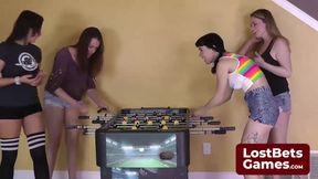 Breasts Were Quickly Exposed in a Playful Strip Foosball Game