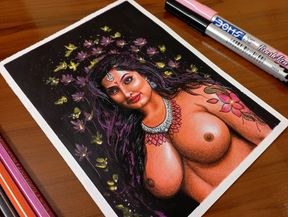 Erotic Art or Drawing Of Sexy Desi Indian Milf Woman called &quot;Enchantress&quot;