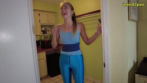 vika pee desperation and wetting shiny lycra spandex