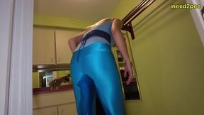 vika pee desperation and wetting shiny lycra spandex