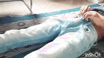 Skinny Indian twink strokes his huge black cock solo