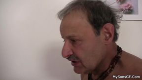 Old father licks and fucks his girlfriend&#039;s cunt