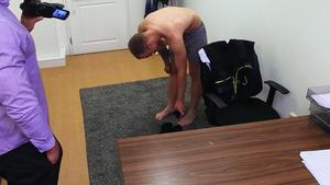 horny-looking blond lad gets his ass nailed on the table