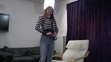 Karina, take off your jeans, now your cunt is going to be fisted