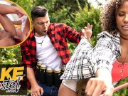 Fake Hostel - Creampie for hot ebony college babe on camping trip with lucky young average cock guy