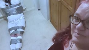 Miss M makes a duct taped man cum