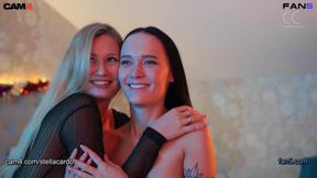 Two horny lingerie lesbos showing off their bodies to cam