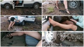 HOT PREMIERE: Sexy girl got her old Passat stuck in deep mud