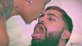 mowgli fucking camilo brown s ass bareback filling his mouth and swapping the cum in hot kiss