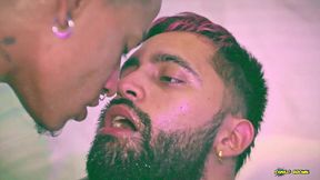 mowgli fucking camilo brown s ass bareback filling his mouth and swapping the cum in hot kiss